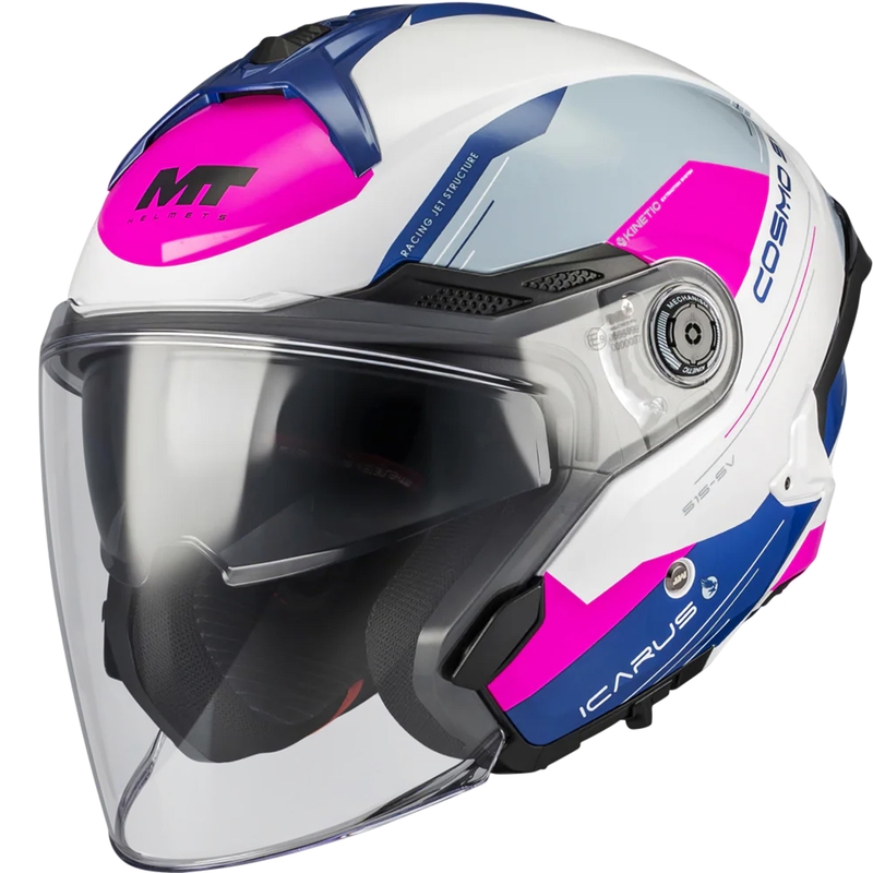 Otvorena motociklistička kaciga MT Cosmo SV Icarus A8 bijelo-plavo-roza