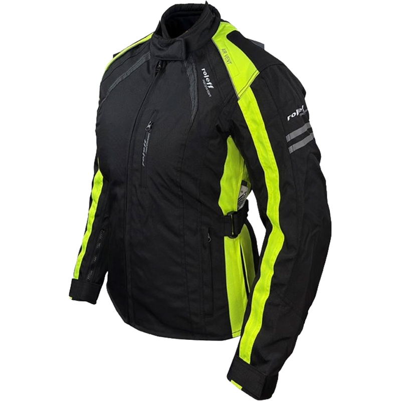 Ženska motoristička jakna Roleff Venedig crno-fluo žuta