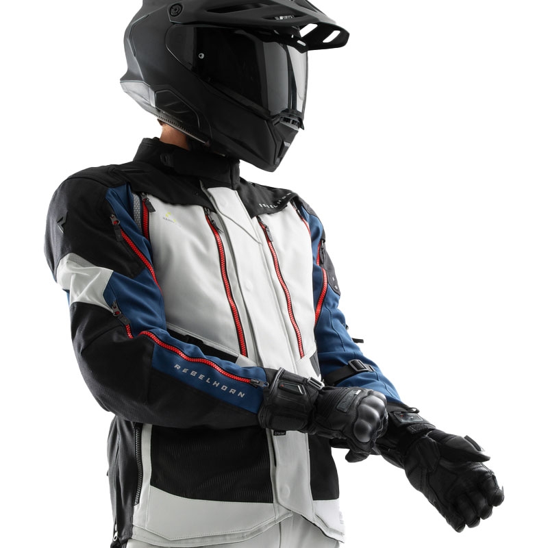 Motociklistička jakna Rebelhorn Hardy 3.0 plavo-sivo-crvena - II. kvaliteta
