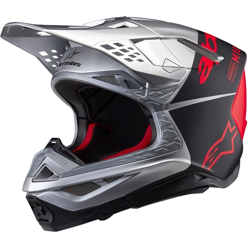 Motocross kaciga Alpinestars Supertech S-M10 Flood mat srebrno-crno-narančasta fluo