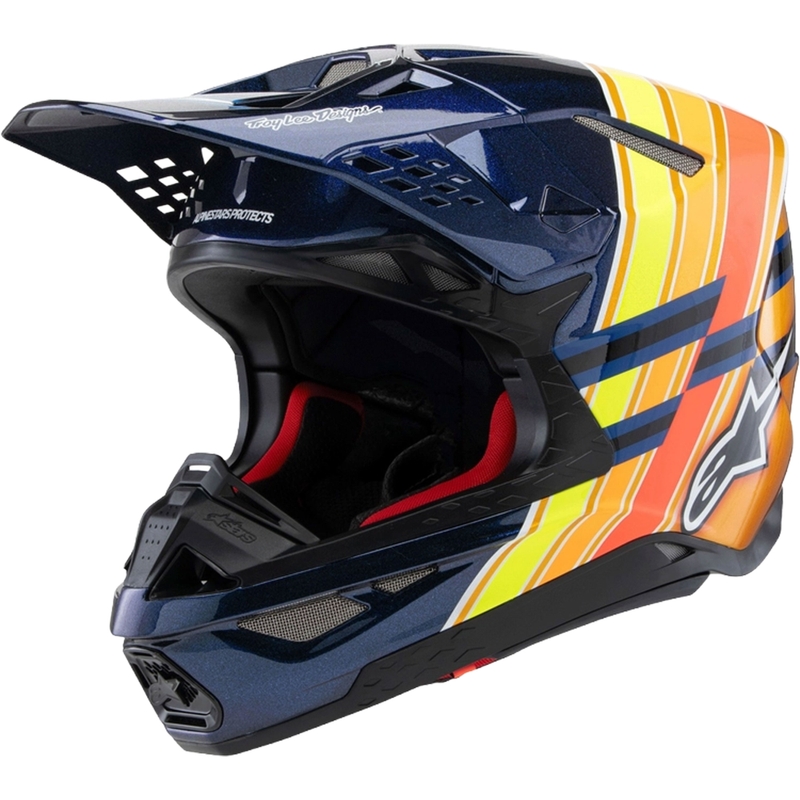 Motocross kaciga Alpinestars Supertech S-M10 izdanje TROY LEE DESIGNS biserno plava-fluo narančasta-žuta-crvena