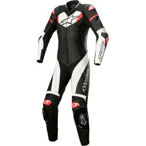 Alpinestars STELLA GP PLUS 2 žensko jednodijelno kožno motociklističko odijelo crno-bijelo-fluo crveno