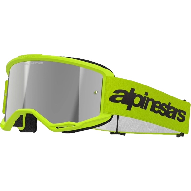 Naočale za motocross Alpinestars Vision 3 Wordmark fluo žute s reflektirajućim srebrnim pleksiglasom