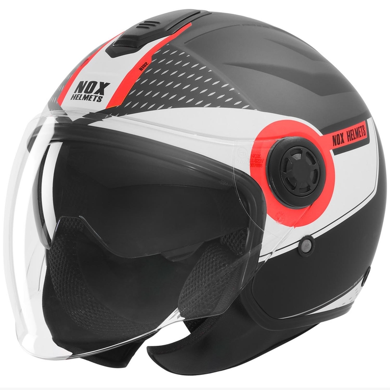 Otvorena motociklistička kaciga NOX N182 Okrugla mat crno-crvena