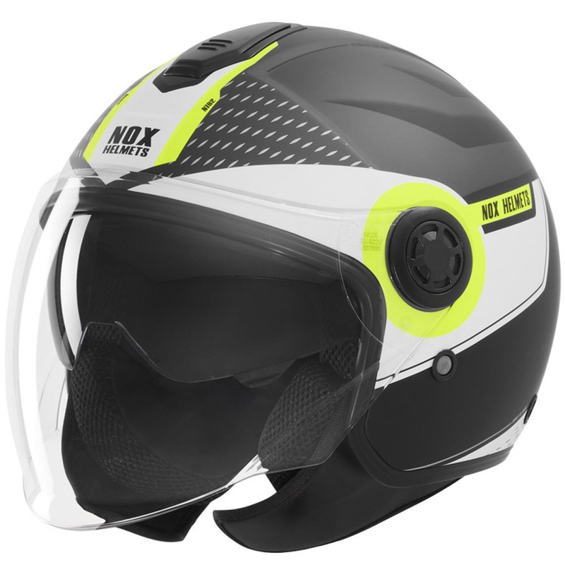 Otvorena motociklistička kaciga NOX N182 Okrugla mat crno-fluo žuta