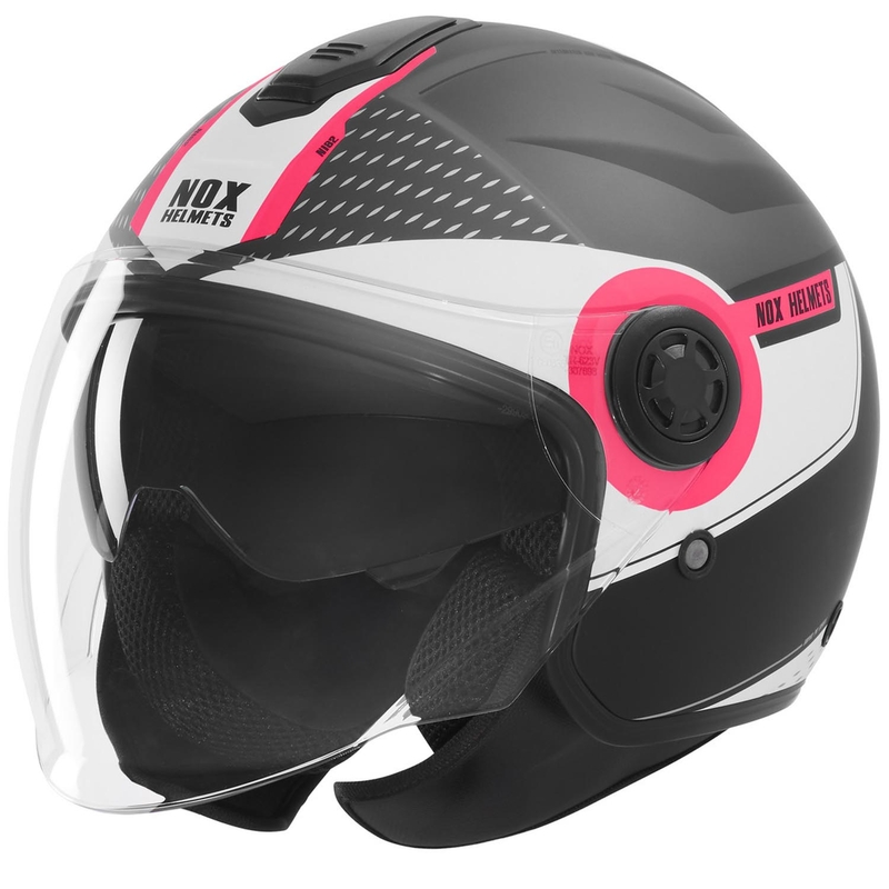 Otvorena motociklistička kaciga NOX N182 Okrugla mat crno-roza