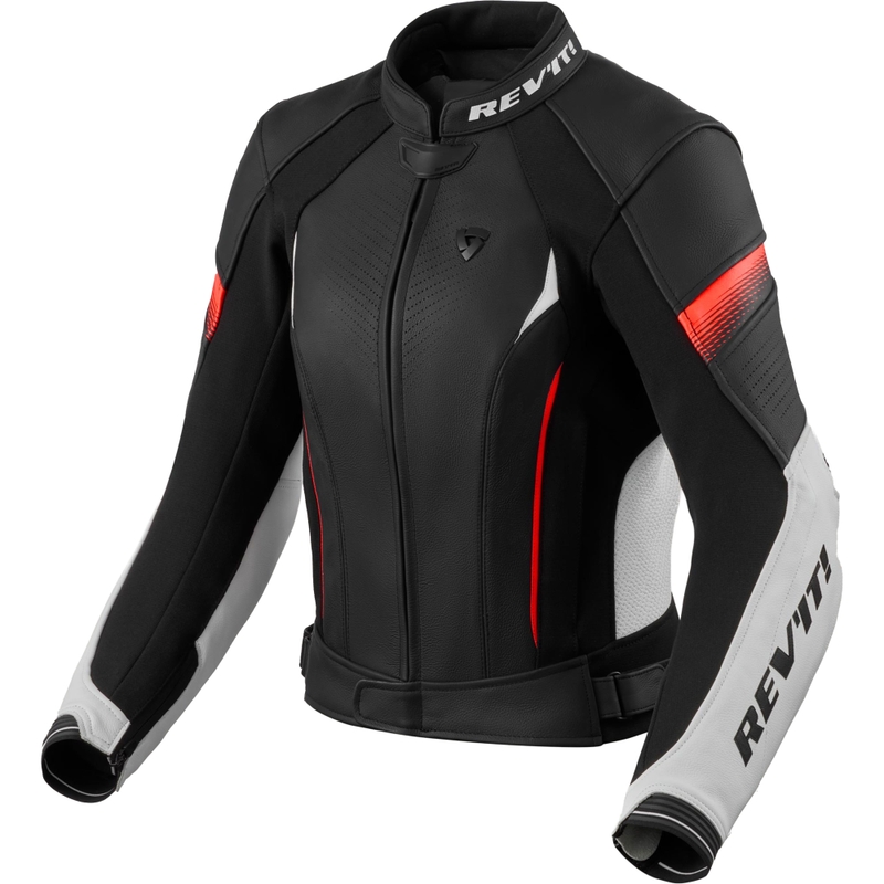 Ženska kožna motociklistička jakna Revit Xena 4 bijelo-fluo crvena