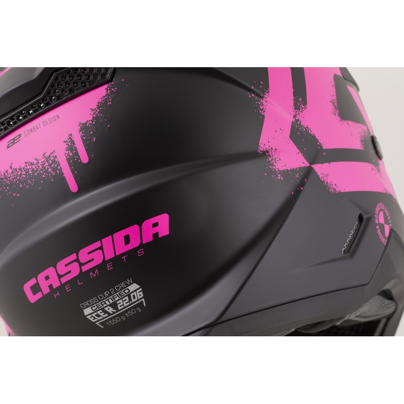 Dječja motokros kaciga Cassida Cross Cup 2 Crew Junior mat crno-fluo roza