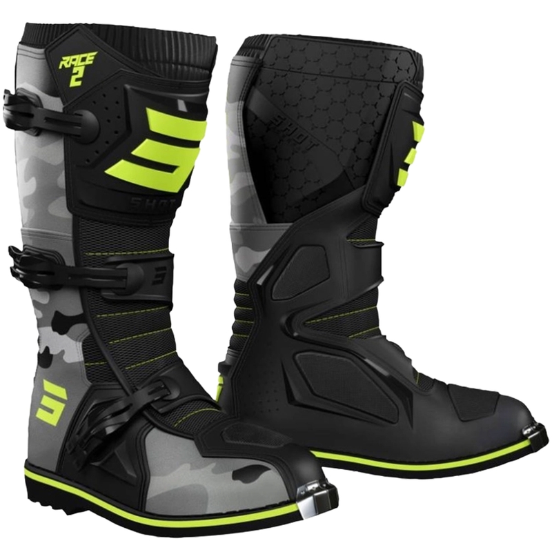 Dječje moto cipele Shot Race 2 camo-fluo žute