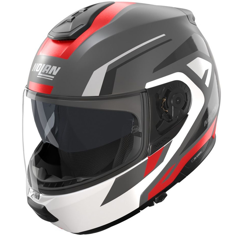 Preklopna motociklistička kaciga Nolan N100-6 Cinetico N-COM 361 mat sivo-bijelo-crvena
