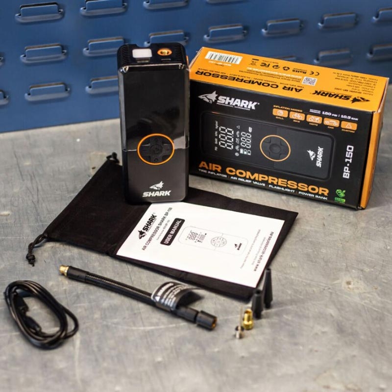 Baterijski kompresor s power bankom SHARK BP-150 crni