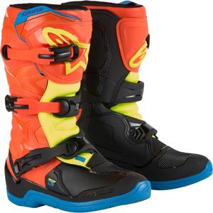 Alpinestars Tech 3S Youth Dječje motociklističke čizme narančaste fluo-plave-fluo žute-crne