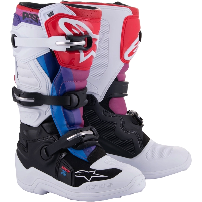 Alpinestars Tech 7 S Dječje Motokros Čizme Bijelo-Crno-Crveno-Plavo-Ljubičaste