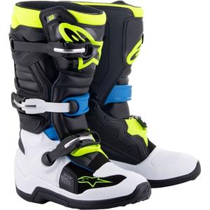 Alpinestars Tech 7 S dječje motociklističke čizme crno-bijele-fluo žuto-plave