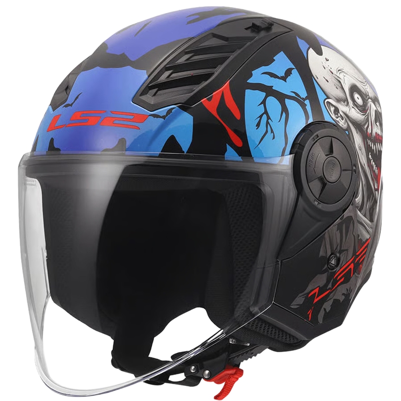 Otvorena motociklistička kaciga LS2 OF616 Airflow II Zombie sjajna crno-crveno-plava