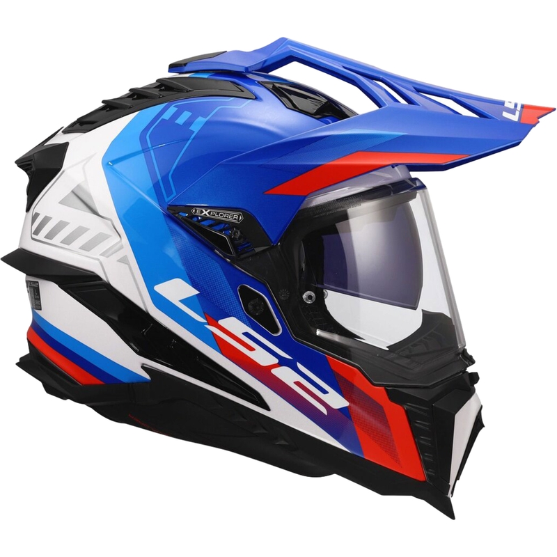Enduro kaciga LS2 MX701 Explorer Hexa sjajna bijelo-plavo-crvena