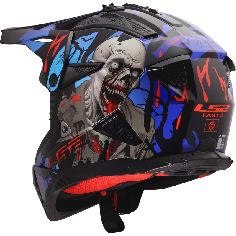 Motokros kaciga LS2 MX708 Fast II Zombie II sjajna crno-crveno-plava