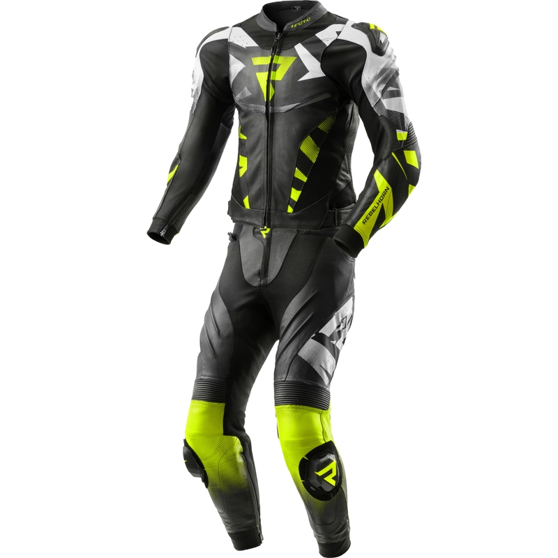 Rebelhorn Inferno dvodijelno kožno motociklističko odijelo crno-fluo žute boje