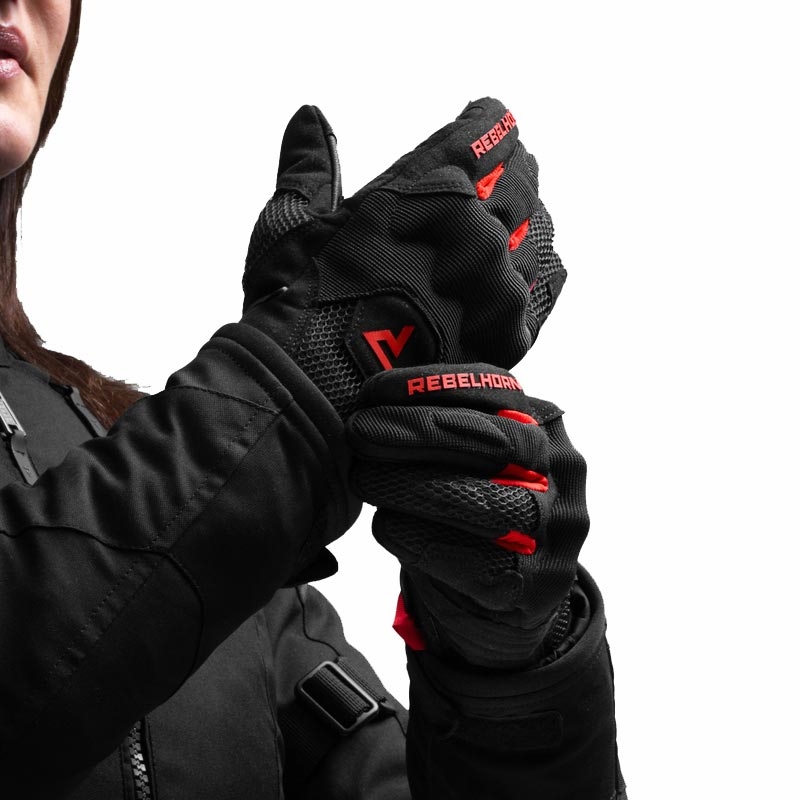 Ženske moto rukavice Rebelhorn Core crno-crvene