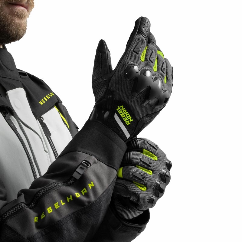 Rebelhorn Defender motociklističke rukavice crno-sive-fluo žute