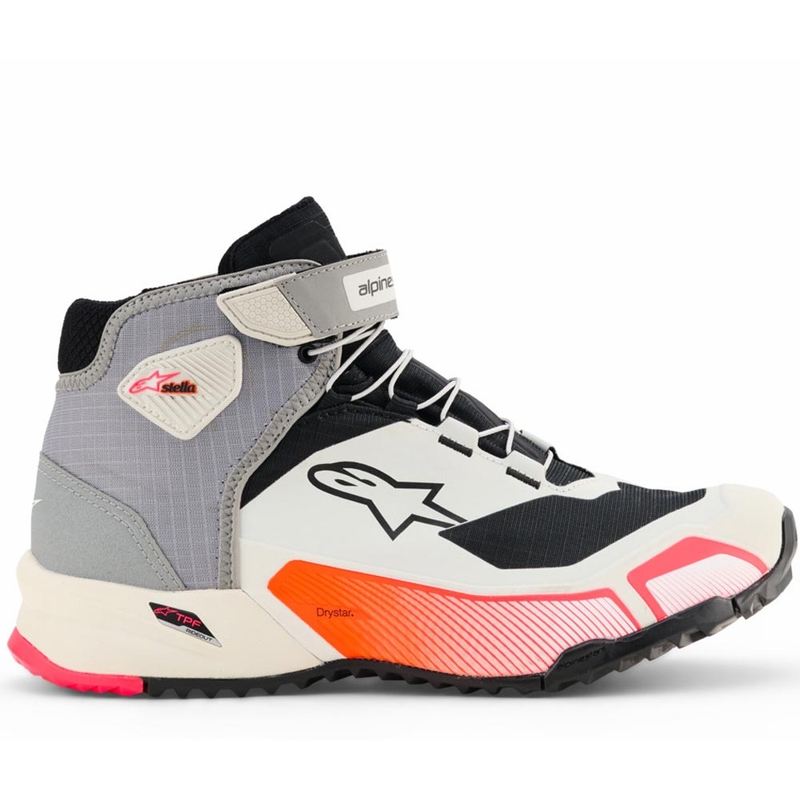 Alpinestars Stella CR-X Drystar Ženske motociklističke čizme Bijele-Svijetlosive-Crne-Fluorescentno Ružičaste
