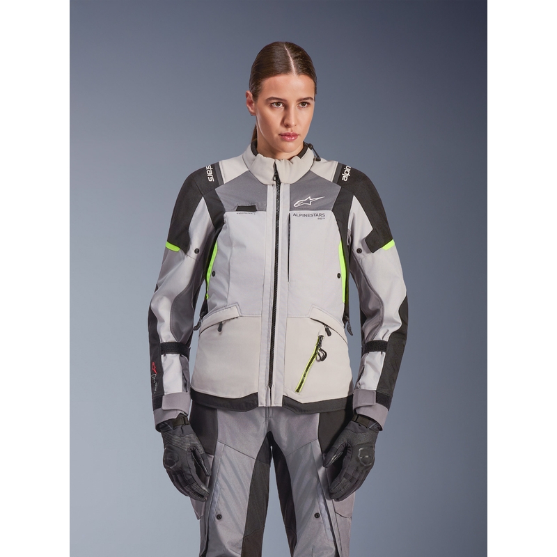 Alpinestars Stella Andes V4 Drystar Ženska motociklistička jakna tamno siva-svijetlosiva-crna-fluo žuta