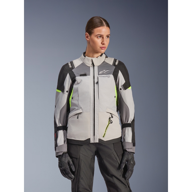 Alpinestars Stella Andes V4 Drystar Ženska motociklistička jakna tamno siva-svijetlosiva-crna-fluo žuta