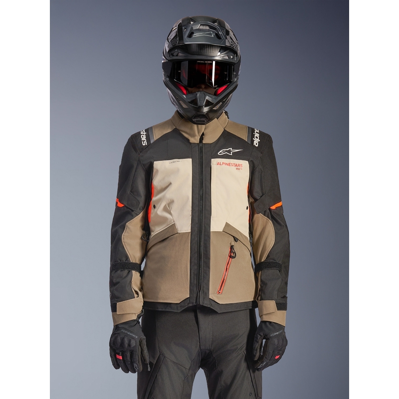 Alpinestars Andes V4 Drystar motociklistička jakna krem-svijetlosmeđa-crna-fluo narančasta