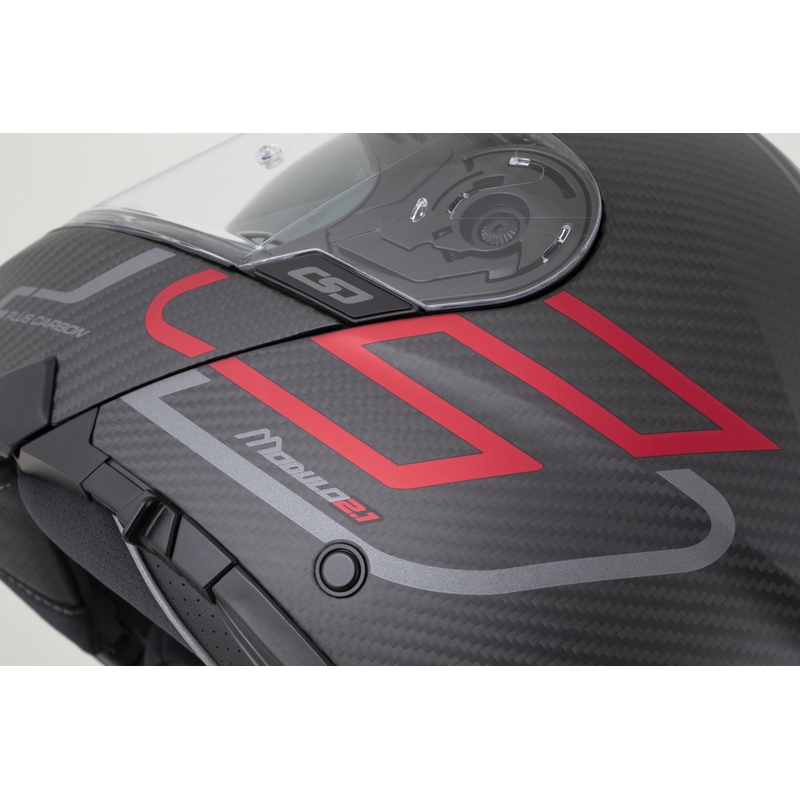 Preklopna motociklistička kaciga Cassida Modulo 2.1 Plus Carbon BlackOut mat crno-metalik crveno-reflektirajuća srebrno-crna