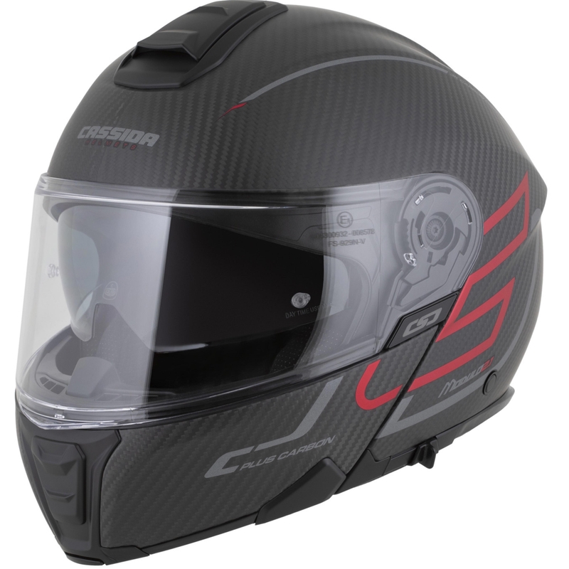 Preklopna motociklistička kaciga Cassida Modulo 2.1 Plus Carbon BlackOut mat crno-metalik crveno-reflektirajuća srebrno-crna