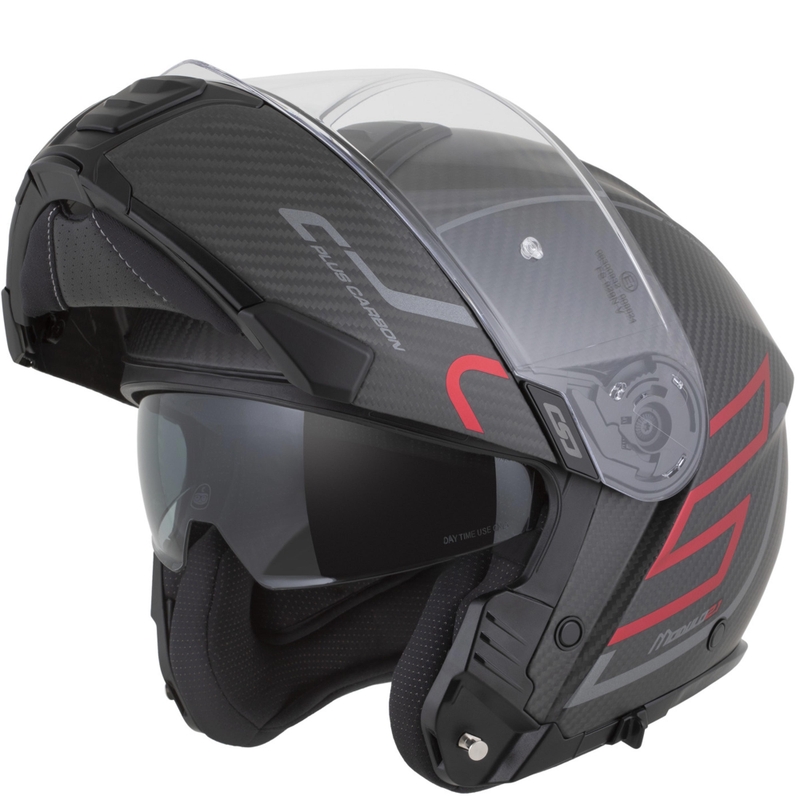 Preklopna motociklistička kaciga Cassida Modulo 2.1 Plus Carbon BlackOut mat crno-metalik crveno-reflektirajuća srebrno-crna