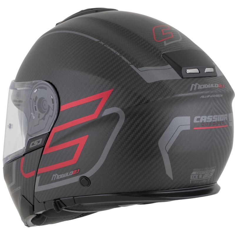 Preklopna motociklistička kaciga Cassida Modulo 2.1 Plus Carbon BlackOut mat crno-metalik crveno-reflektirajuća srebrno-crna