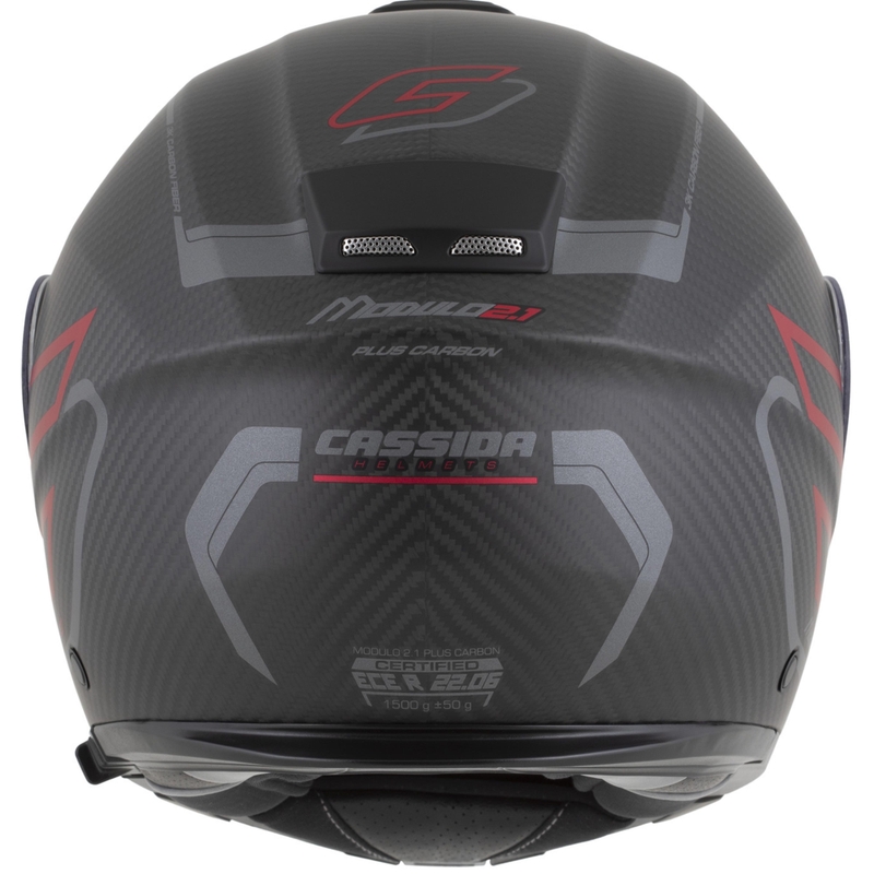 Preklopna motociklistička kaciga Cassida Modulo 2.1 Plus Carbon BlackOut mat crno-metalik crveno-reflektirajuća srebrno-crna