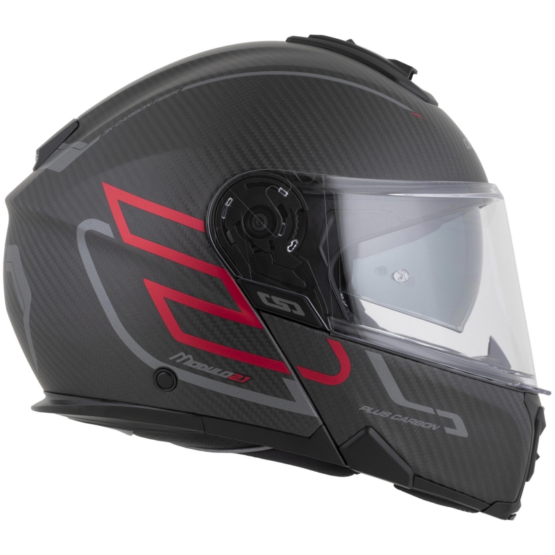 Preklopna motociklistička kaciga Cassida Modulo 2.1 Plus Carbon BlackOut mat crno-metalik crveno-reflektirajuća srebrno-crna