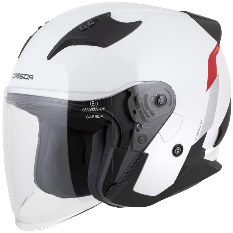Cassida Reflex 2.0 Zaštitna kaciga za motocikl otvorenog tipa, bijelo-crveno-sivo-reflektirajuća srebrna
