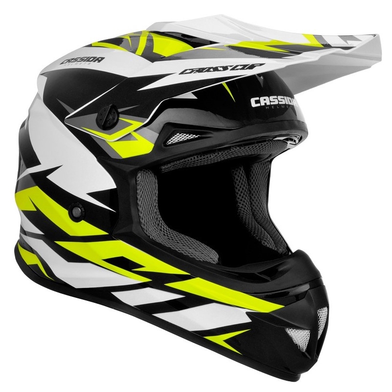 Motocross kaciga Cassida Cross Cup Two crno-bijela-siva-fluo žuta