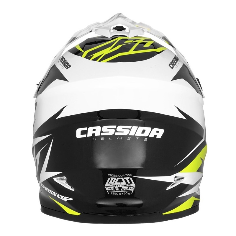 Motocross kaciga Cassida Cross Cup Two crno-bijela-siva-fluo žuta