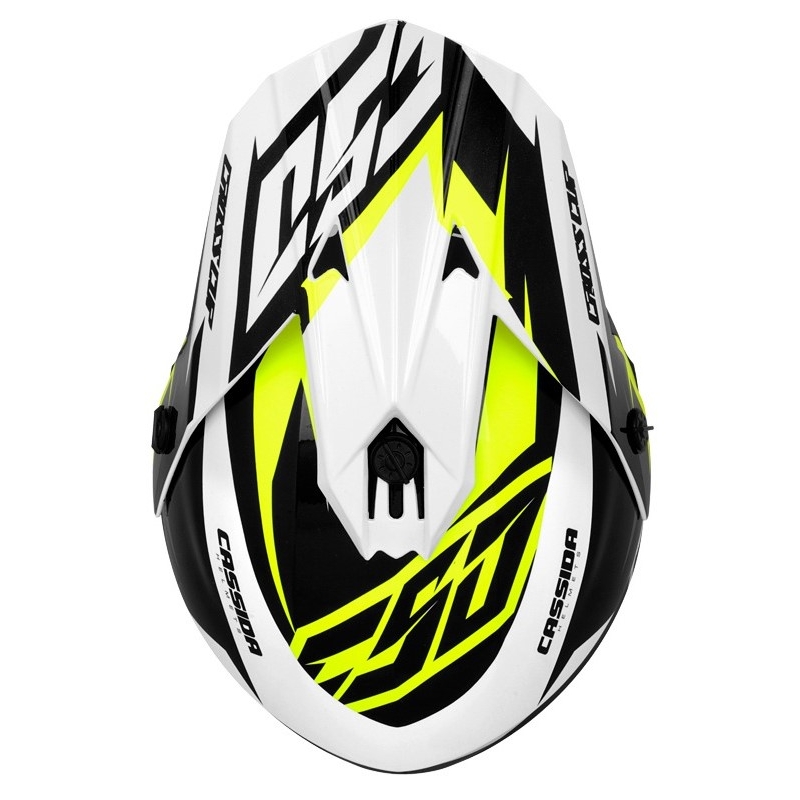 Motocross kaciga Cassida Cross Cup Two crno-bijela-siva-fluo žuta