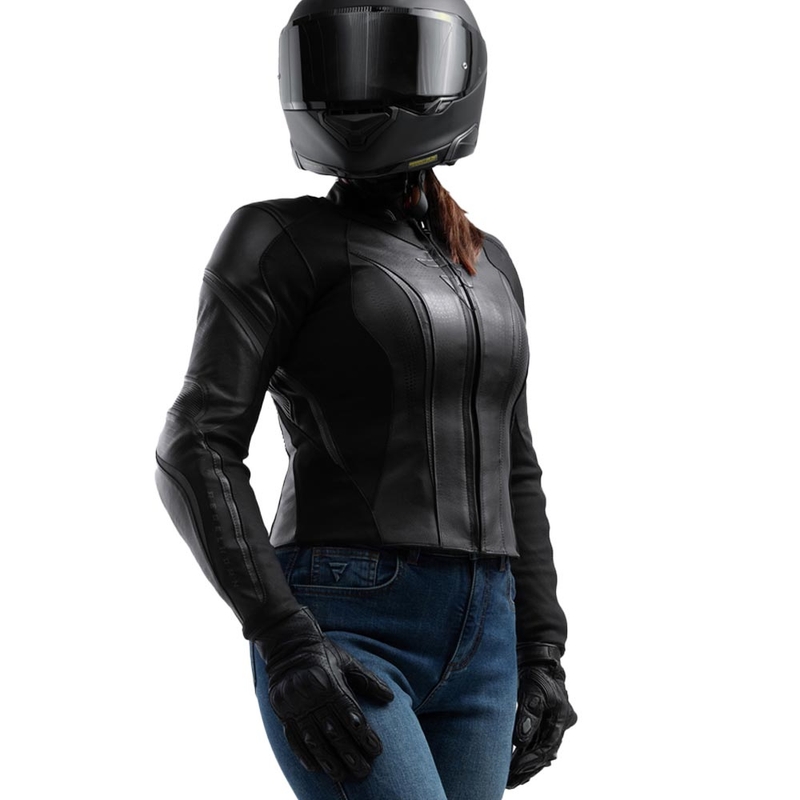 Ženska kožna motociklistička jakna Rebelhorn Diva ST crna