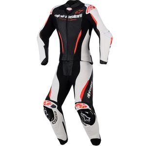 Žensko dvodijelno kožno motociklističko odijelo Alpinestars Stella GP-R7 crno-bijelo-fluo crveno