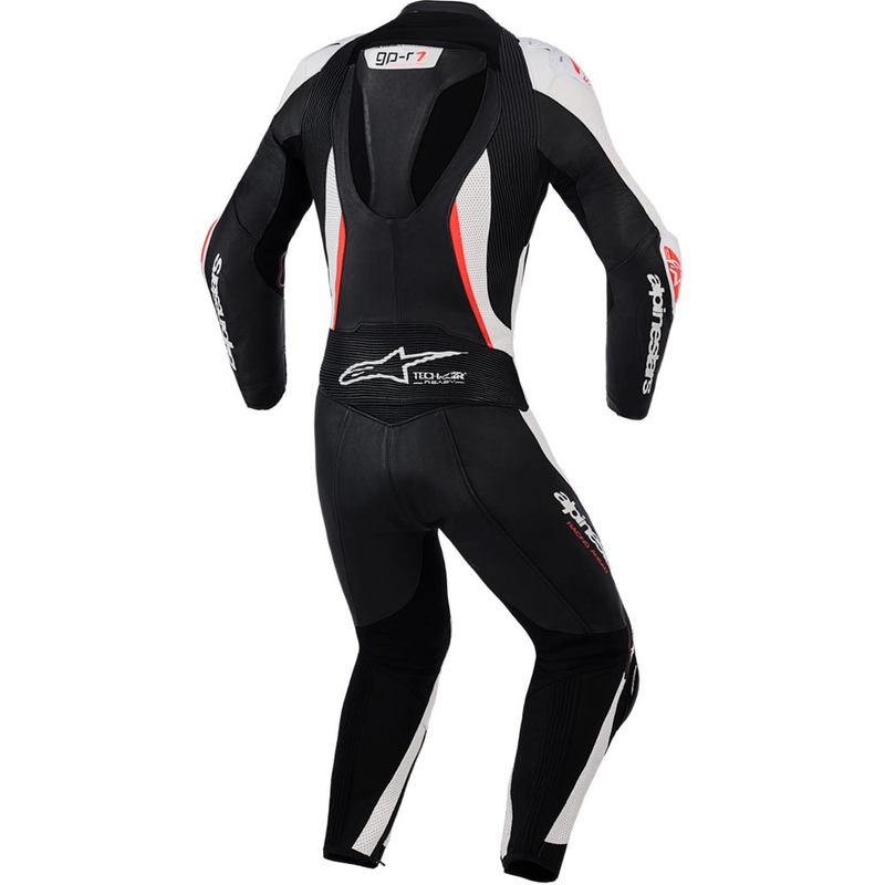 Žensko dvodijelno kožno motociklističko odijelo Alpinestars Stella GP-R7 crno-bijelo-fluo crveno