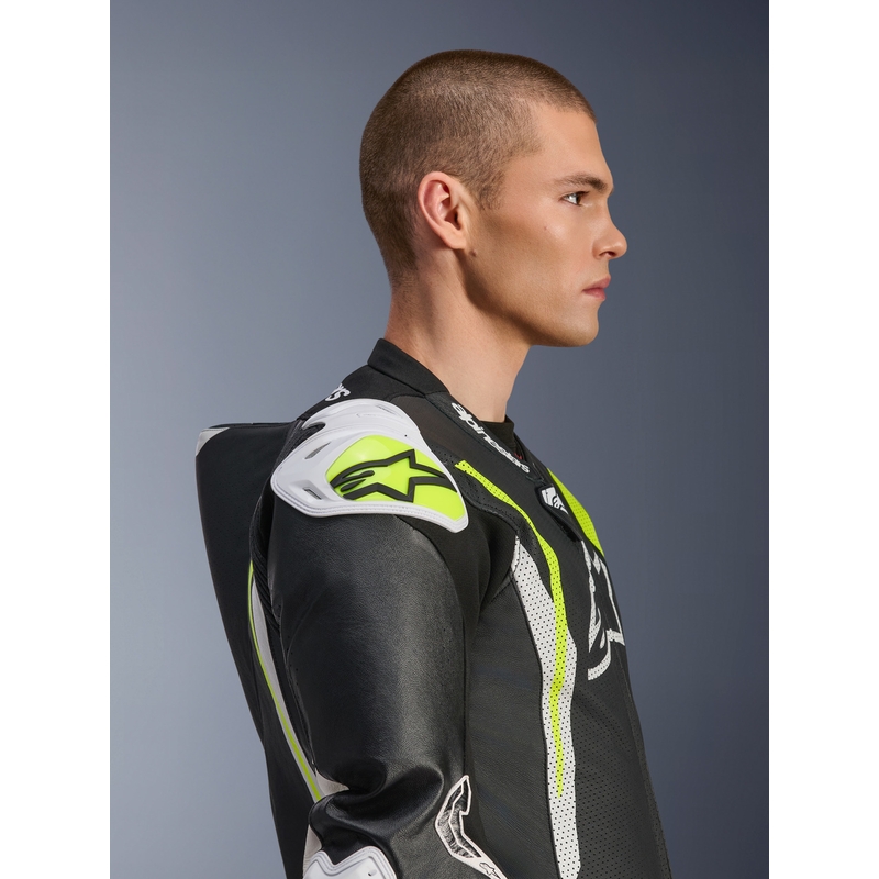Alpinestars GP TECH V5 jednodijelno kožno motociklističko odijelo crno-bijelo-fluo žuto