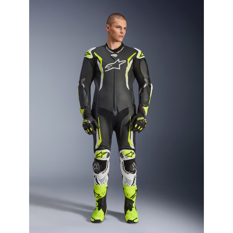 Alpinestars GP TECH V5 jednodijelno kožno motociklističko odijelo crno-bijelo-fluo žuto