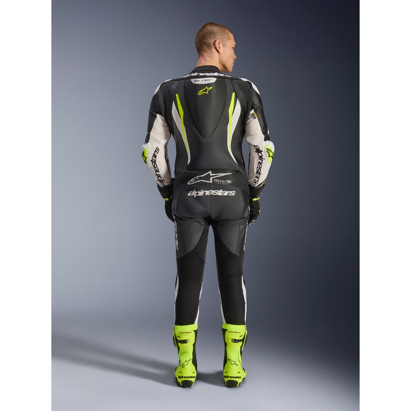 Alpinestars GP TECH V5 jednodijelno kožno motociklističko odijelo crno-bijelo-fluo žuto