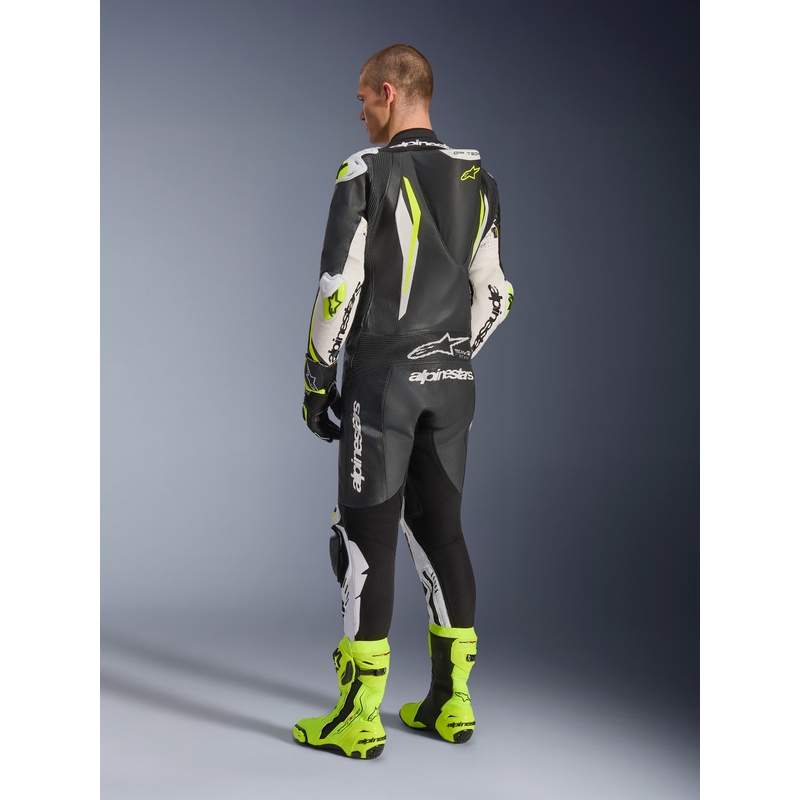 Alpinestars GP TECH V5 jednodijelno kožno motociklističko odijelo crno-bijelo-fluo žuto