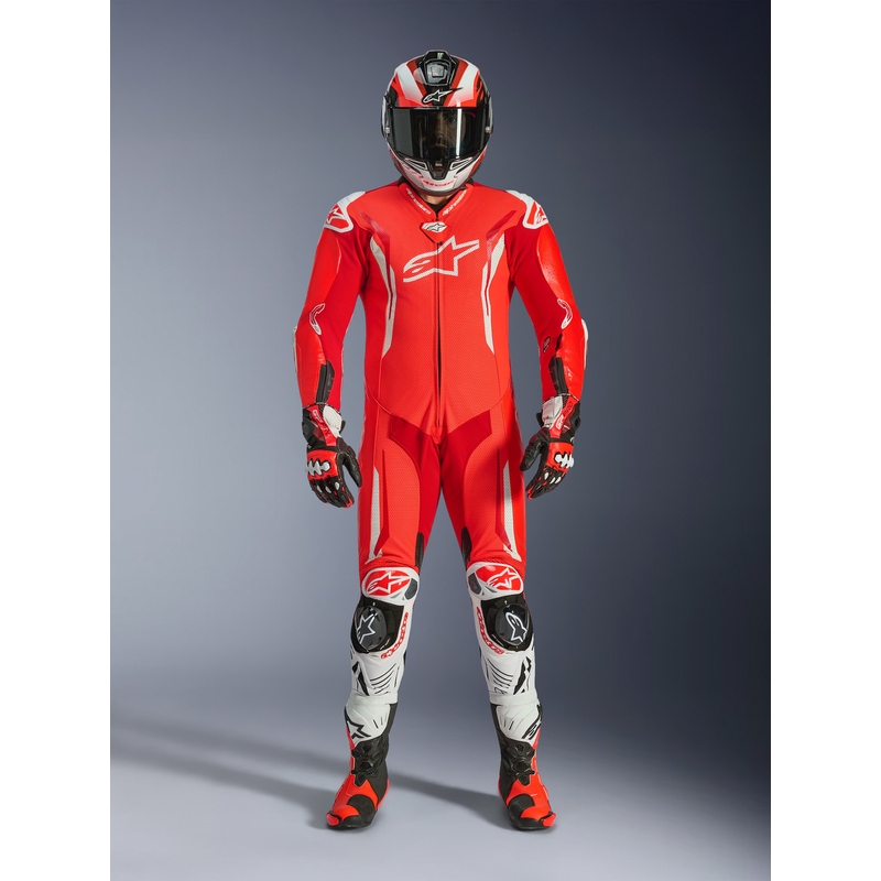 Alpinestars GP TECH V5 jednodijelno motociklističko kožno odijelo fluo crveno-crveno-bijelo