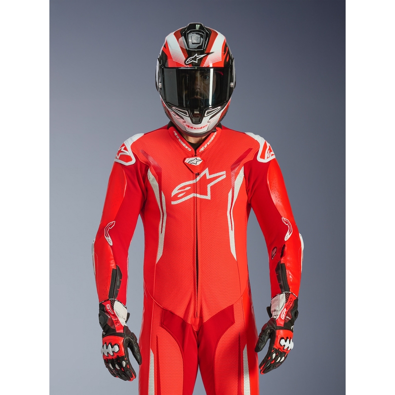 Alpinestars GP TECH V5 jednodijelno motociklističko kožno odijelo fluo crveno-crveno-bijelo