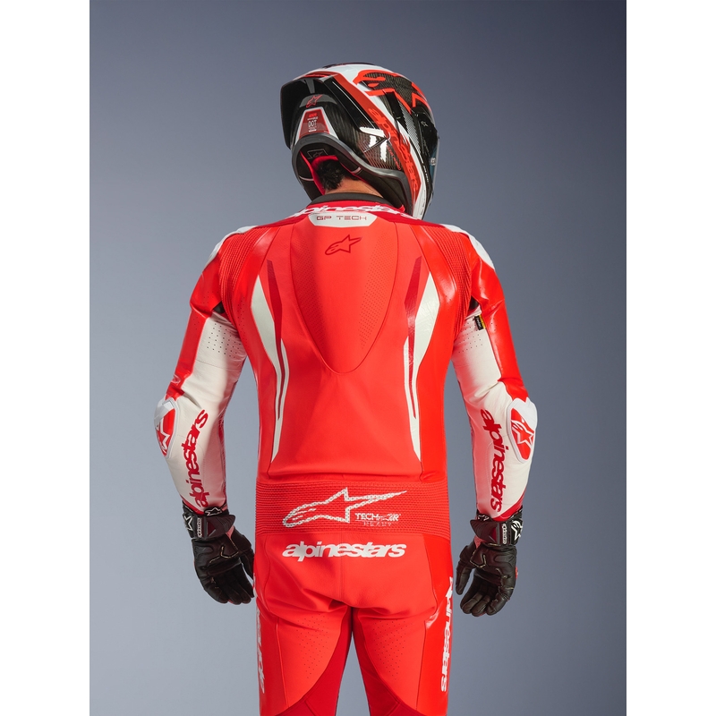 Alpinestars GP TECH V5 jednodijelno motociklističko kožno odijelo fluo crveno-crveno-bijelo