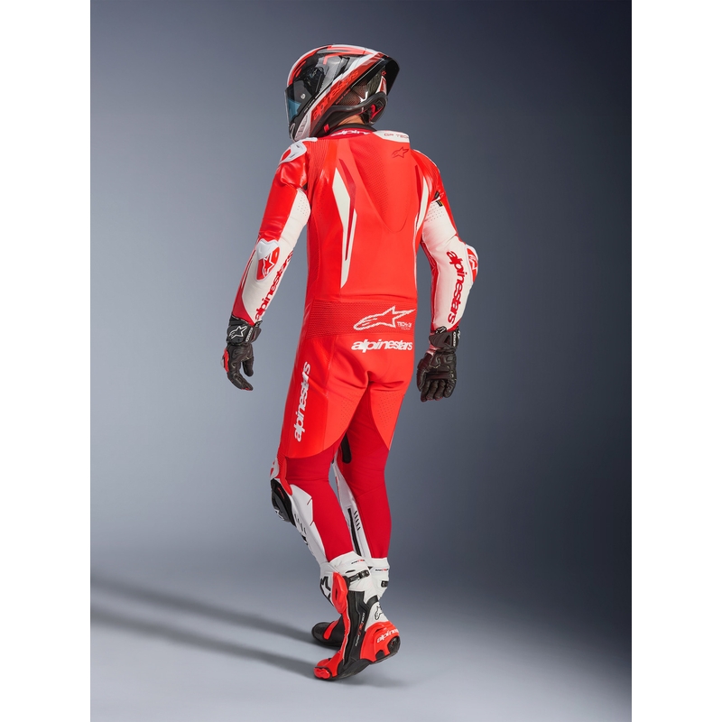 Alpinestars GP TECH V5 jednodijelno motociklističko kožno odijelo fluo crveno-crveno-bijelo