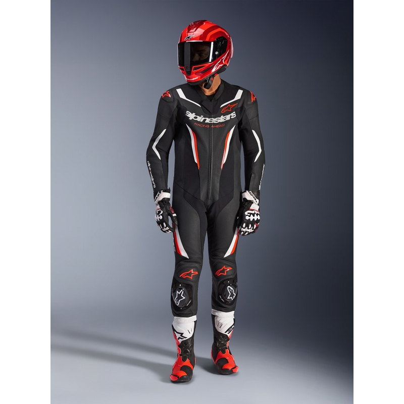Alpinestars GP FORCE V2 jednodijelno motociklističko odijelo crno-bijelo-fluo crveno